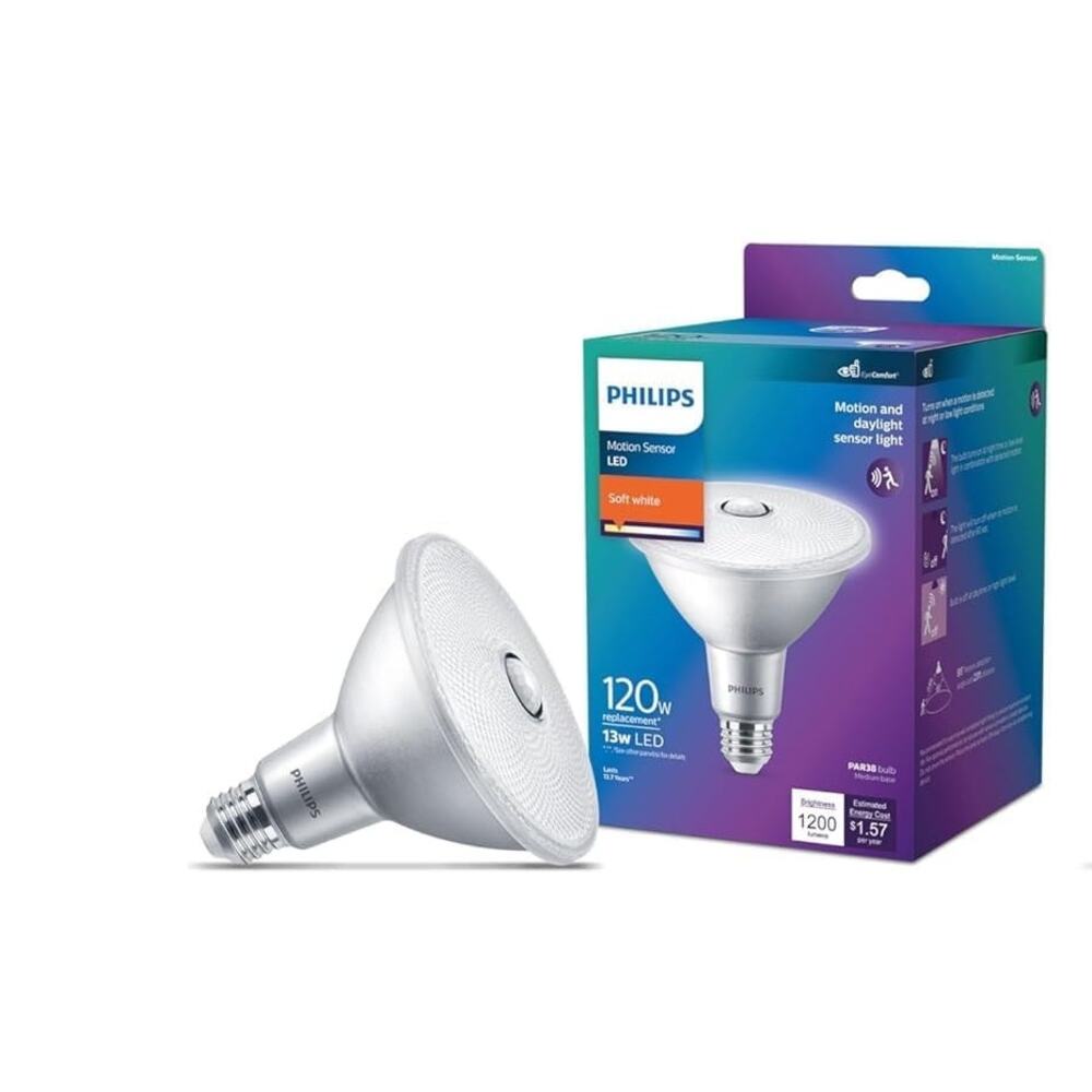 PHILIPS LED 120W PAR38 1-Pack Motion Sensing Soft Frosted FlickerFree Light Bulb